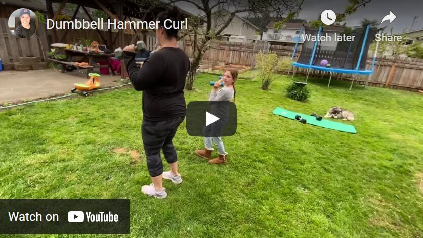 Nanaimo Personal Trainer Hammer curl video image in backyard